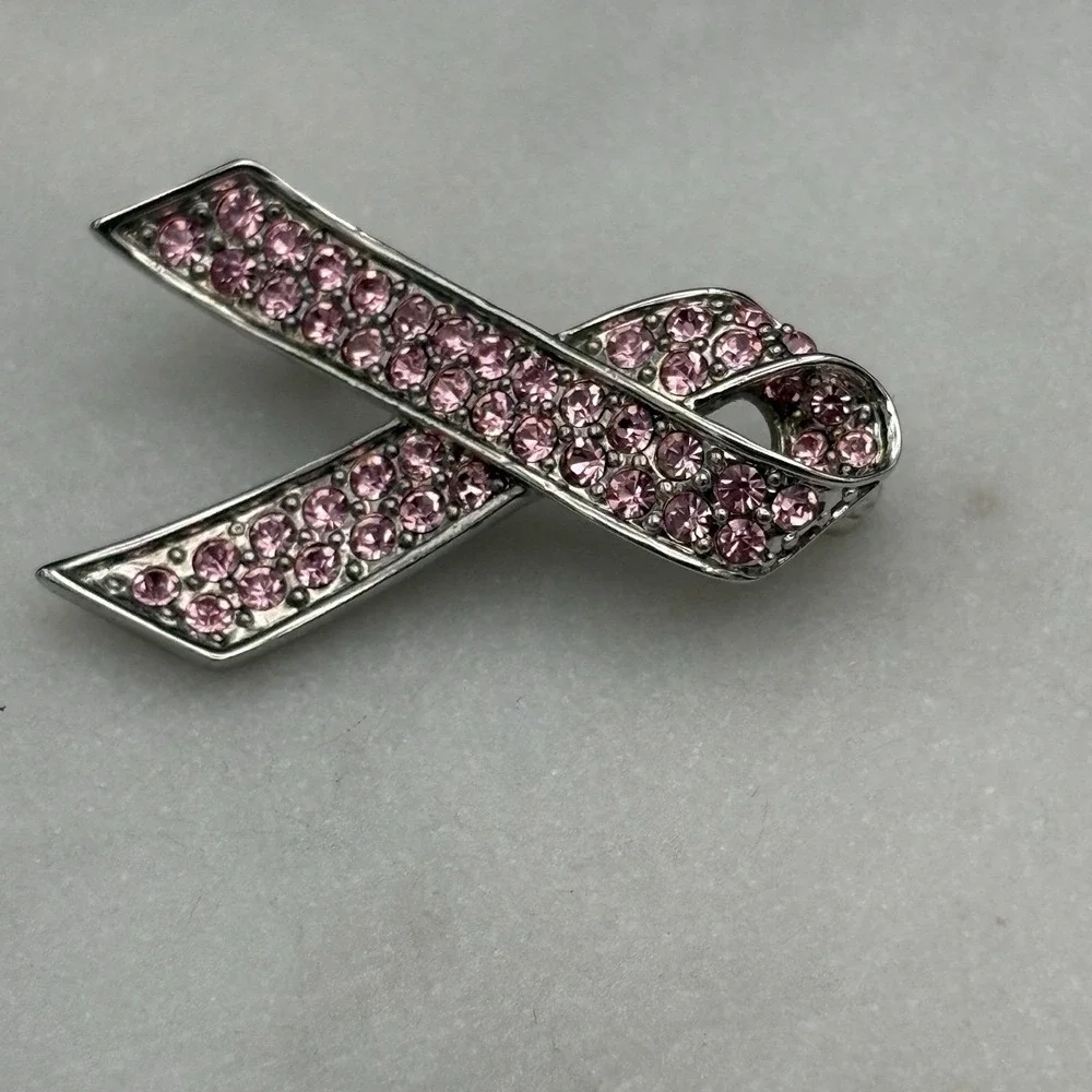 Vintage Givenchy Brooch Cancer Awareness Ribbon Pink Rhinestones
